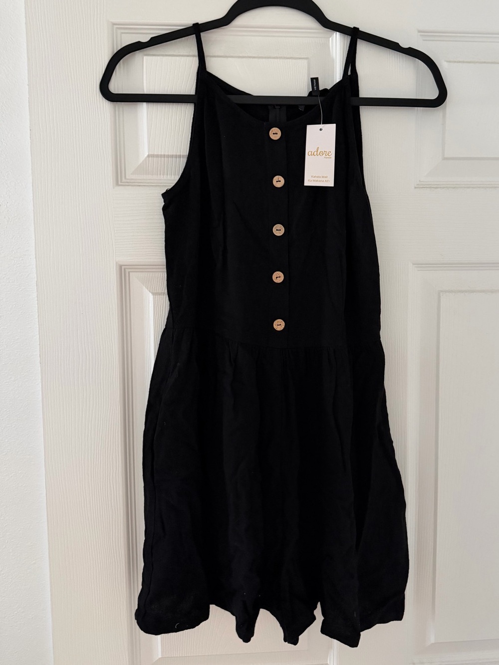 Adore Black Button-Front Linen Romper